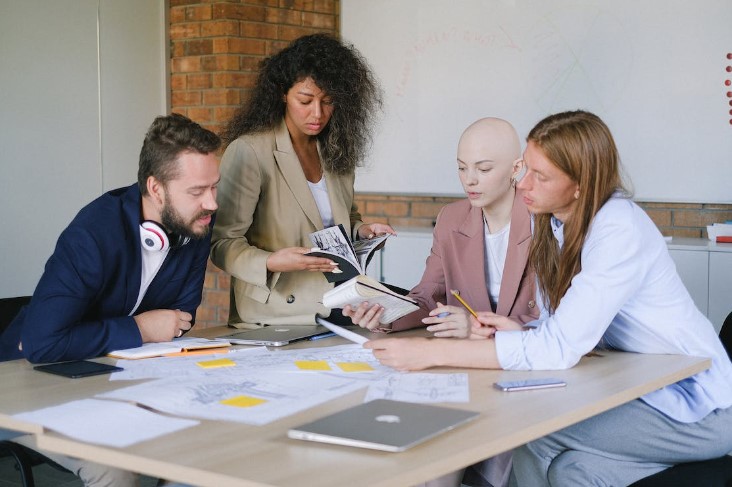 A modern company leveraging the different types of data analytics in business to determine their next steps as a company.