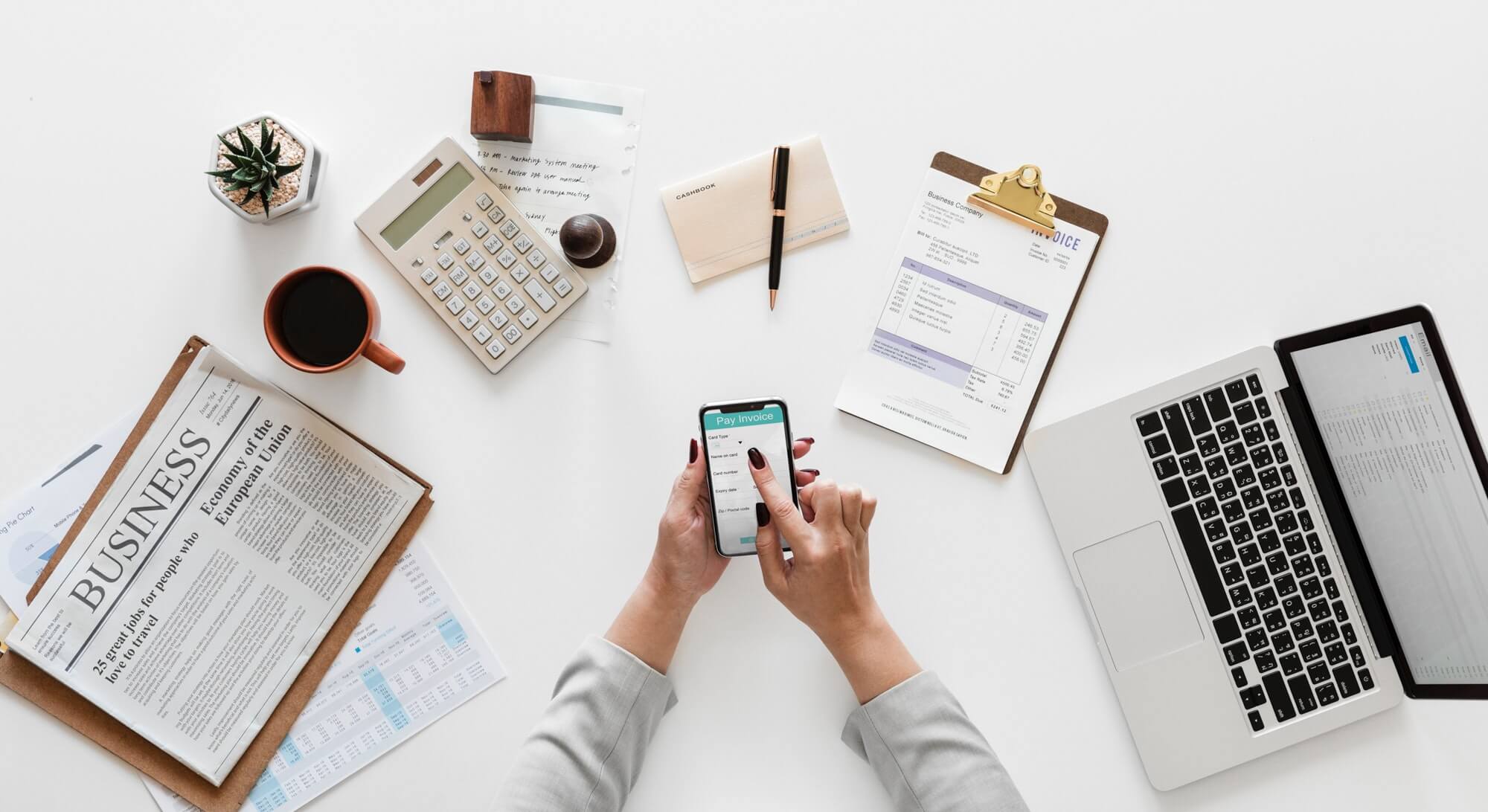 Women on office desk checking financial data security